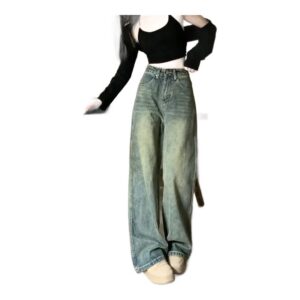 Wyszczuplające Vintage Dżinsy z Wysokim Stanem – Styl Amerykański, Bell Bottoms,