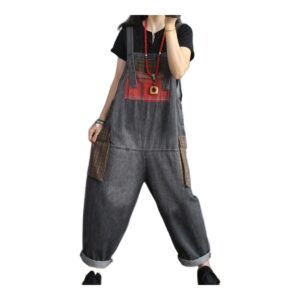 Damskie Spodnie Ogrodniczki Vintage – Luźny Styl  z Modnym Nadrukiem