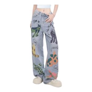 Vintage jeansy damskie z nadrukiem – luźny krój, unikalny design