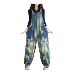 Denimowe Ogrodniczki Damskie w Paski – Luźny Krój