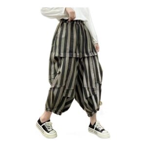 Luźne Spodnie Dżinsowe w Paski – Vintage Styl, Klasyczne  Haremowe