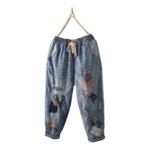 Damskie Jeansy Vintage – Luźny Krój, Sprany Denim, Stylowe Przetarcia