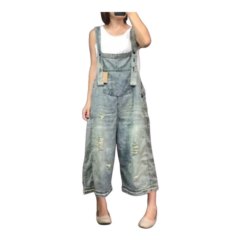 Vintage Ogrodniczki Damskie – Bielone Jeansy, Klasyczny Denim w Stylu Retro