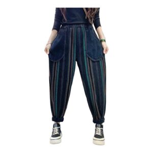Damskie Spodnie Dżinsowe w Paski Vintage - Styl Boho