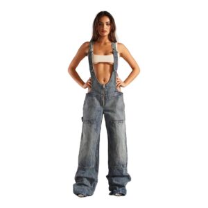 Damskie Ogrodniczki Denim – Luźne - Styl Casual, Jednoczęściowy Look