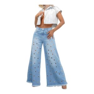 Jeansy Damskie Vintage – Wysoki Stan, Elastyczny Denim, Stylowe Oczka