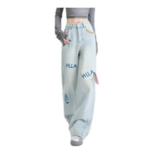 Damskie jeansy z wysokim stanem i haftem | Styl streetwear