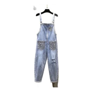 Damskie ogrodniczki jeansowe z przetarciami (ripped) – casual