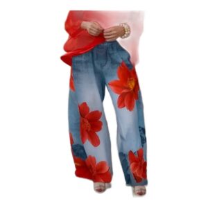 Damskie jeansy Wide Leg z kwiatowym nadrukiem – luźny krój
