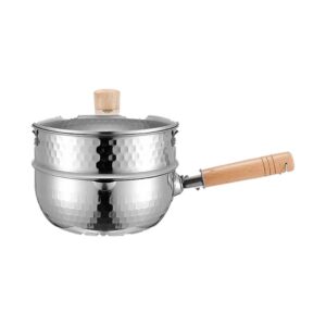 Rondel do mleka i sosów z drewnianą rączką, stal nierdzewna 16-22 cm - wariant 22 cm, z pokrywką i wkładem do parowania