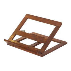 Składana podstawka do czytania z drewna 30 x 23,7 cm, kolor orzech - pusta podstawka rozłożona, widok z boku pod kątem, białe tło