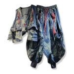 Spodnie haremki jeansowe i kamizelka do kompletu, sprany denim, zamki - zdjęcie główne