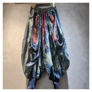 Spodnie haremki jeansowe i kamizelka do kompletu, sprany denim, zamki - wariant spodnie, niebieski, M