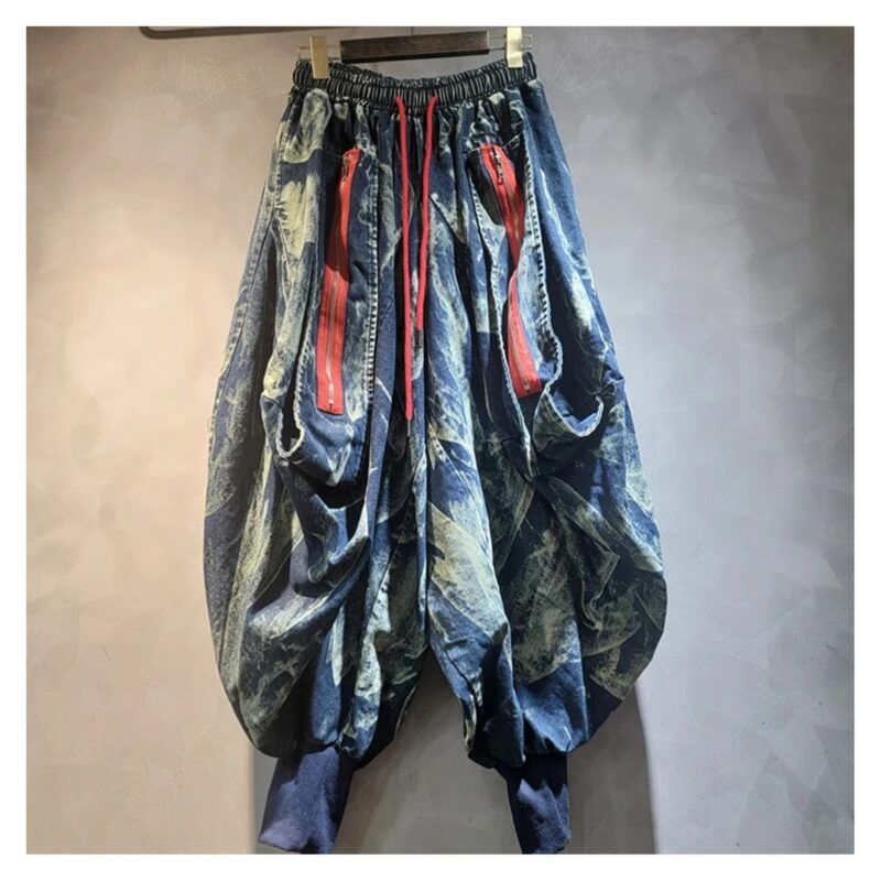 Spodnie haremki jeansowe i kamizelka do kompletu, sprany denim, zamki - wariant spodnie, niebieski, M