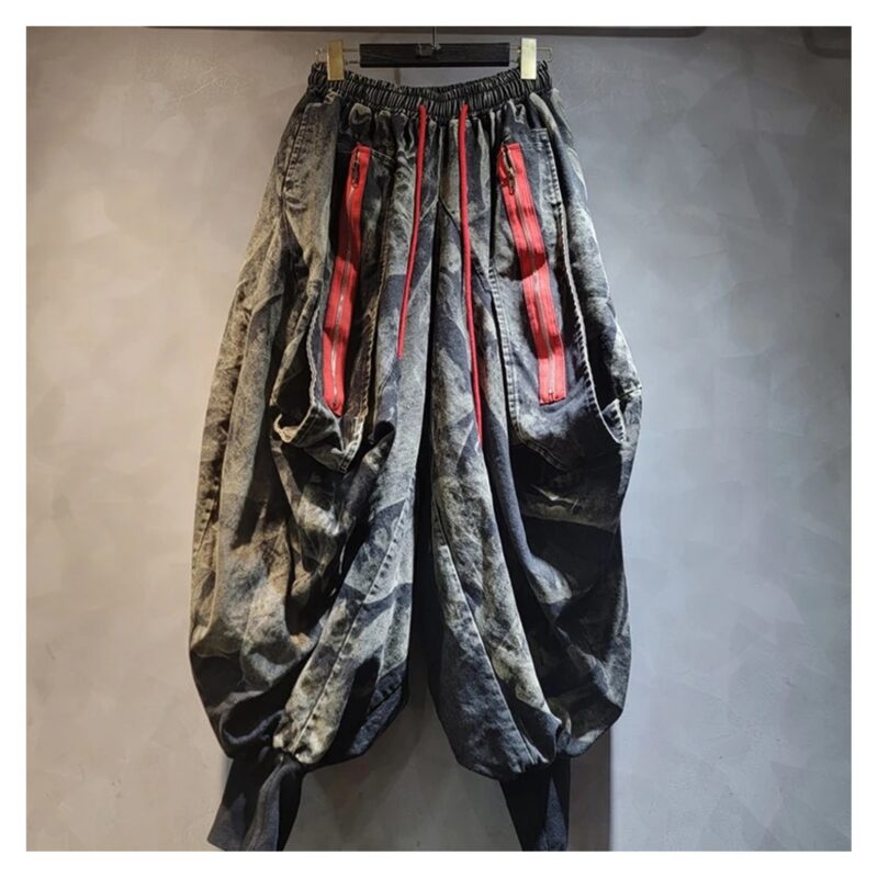 Spodnie haremki jeansowe i kamizelka do kompletu, sprany denim, zamki - wariant spodnie, czarny, L