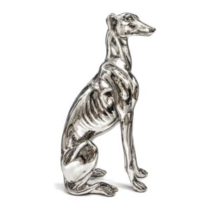 Srebrna figurka psa charta z żywicy 54 cm, nowoczesna rzeźba do salonu - zdjęcie główne