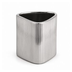 Srebrny wazon ceramiczny w prążki, trójkątny, 34 cm lub 15,8 cm - wariant 15,8 cm