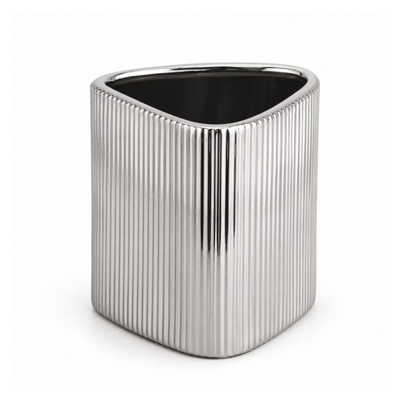 Srebrny wazon ceramiczny w prążki, trójkątny, 34 cm lub 15,8 cm - wariant 15,8 cm
