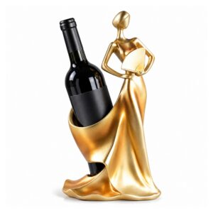 Stojak na wino w kształcie kobiety w sukni, figurka z żywicy 33 cm - wariant złoty