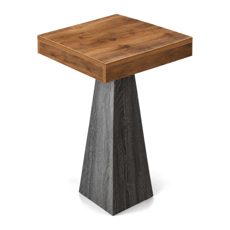Stolik barowy 60 x 60 x 101 cm, brązowy blat i szara podstawa - blat z góry na białym tle, bez napisów i ramek
