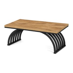 Stolik kawowy 120 cm z łukowymi metalowymi nogami, blat w kolorze drewna - zdjęcie główne