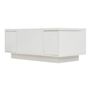 Stolik kawowy podnoszony z rozkładanym blatem i schowkiem, biały 100 cm - front stolika z dwojgiem drzwiczek