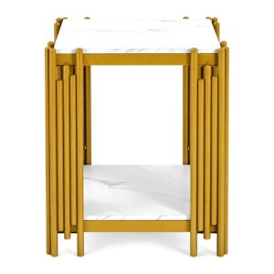 Stolik nocny ze złotą ramą i blatem imitującym marmur, 43 x 40 x 55 cm - stolik z przodu