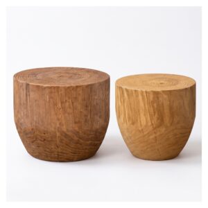 Stolik pomocniczy pień z litej sosny, okrągły, 40-60 cm, wabi-sabi - wariant naturalne drewno, zestaw 50 + 40 cm