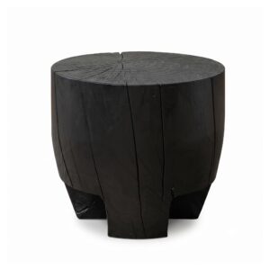 Stolik pomocniczy pień z litej sosny, okrągły, 40-60 cm, wabi-sabi - wariant czarny, 40 x 40 x 35 cm