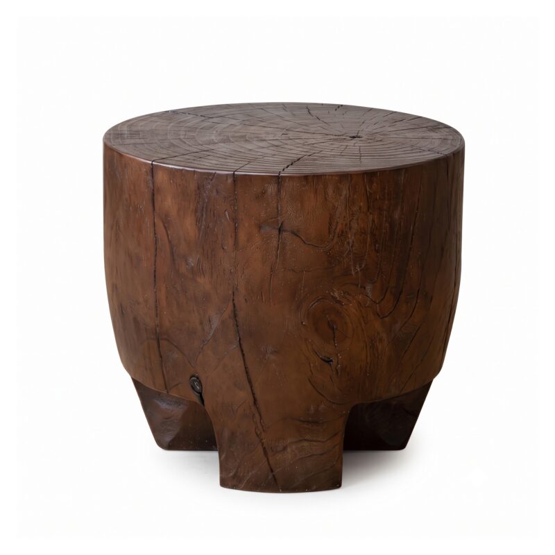 Stolik pomocniczy pień z litej sosny, okrągły, 40-60 cm, wabi-sabi - wariant ciemnobrązowy, 40 x 40 x 35 cm