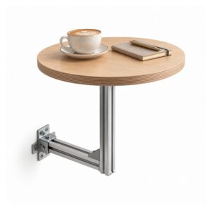 Stolik ścienny okrągły na aluminiowym wsporniku, drewniany blat - wariant 35 cm