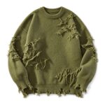 Sweter unisex z dziurami i frędzlami, oversize, styl grunge, dzianina - zdjęcie główne