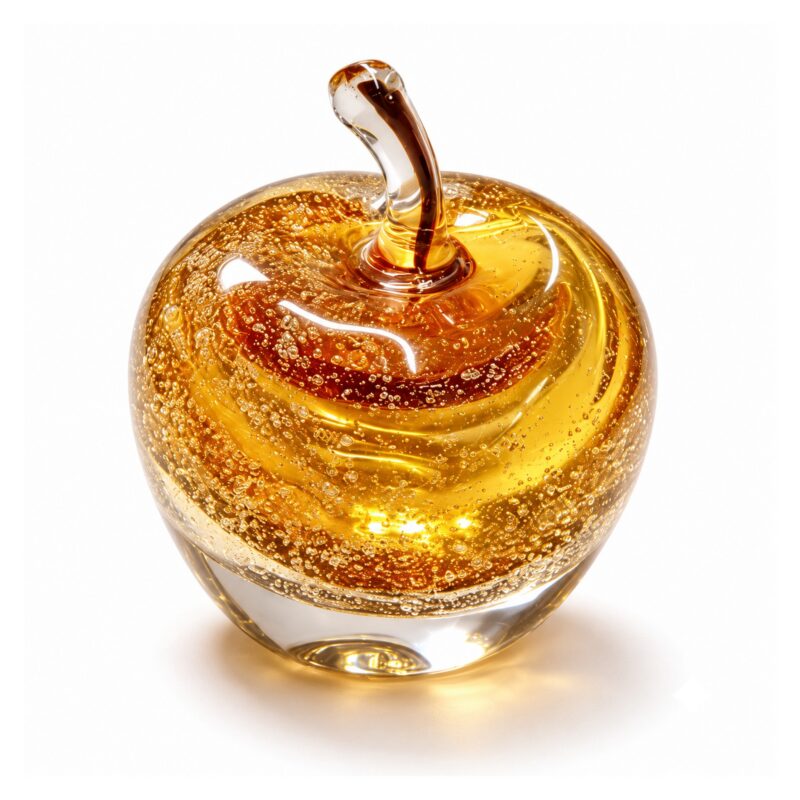 Szklana figurka owocu z pęcherzykami, gruszka 24 cm lub jabłko 14 cm - wariant jabłko, bursztynowy