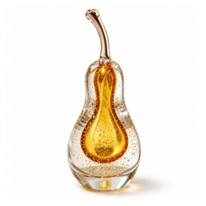 Szklana figurka owocu z pęcherzykami, gruszka 24 cm lub jabłko 14 cm - wariant gruszka, bursztynowy