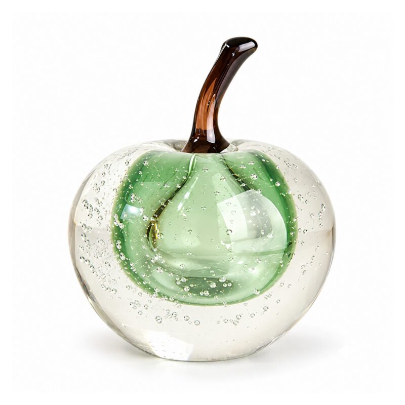 Szklana figurka owocu z pęcherzykami, gruszka 24 cm lub jabłko 14 cm - wariant jabłko, zielony