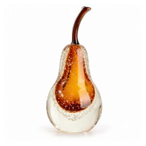 Szklana figurka owocu z pęcherzykami, gruszka 24 cm lub jabłko 14 cm - wariant gruszka, miodowy
