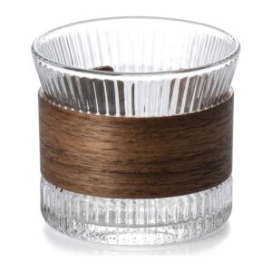 Szklanka ryflowana z opaską z drewna orzecha, 170 lub 300 ml - zdjęcie główne