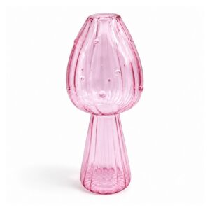 Szklany wazon grzybek do hydroponiki 12 cm, kolorowe szkło, mini - wariant różowy