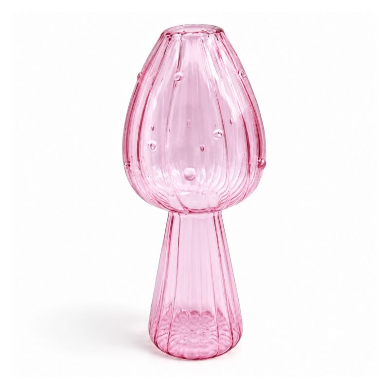Szklany wazon grzybek do hydroponiki 12 cm, kolorowe szkło, mini - wariant różowy