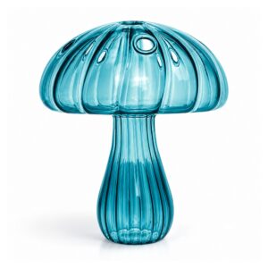 Szklany wazon grzybek do hydroponiki 12 cm, kolorowe szkło, mini - wariant turkusowy