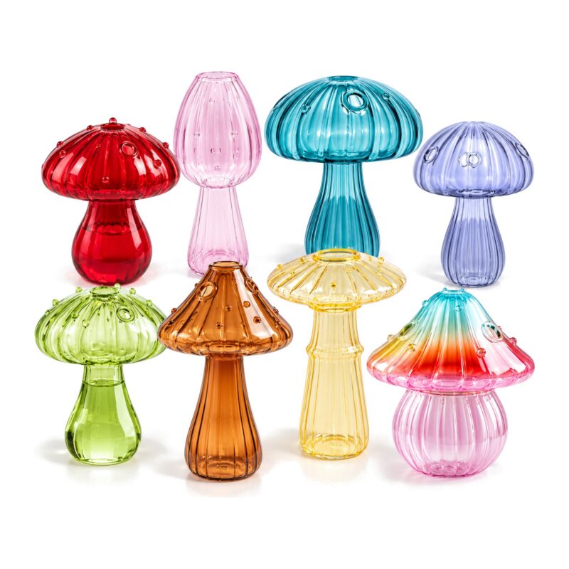Szklany wazon grzybek do hydroponiki 12 cm, kolorowe szkło, mini - widok produktu