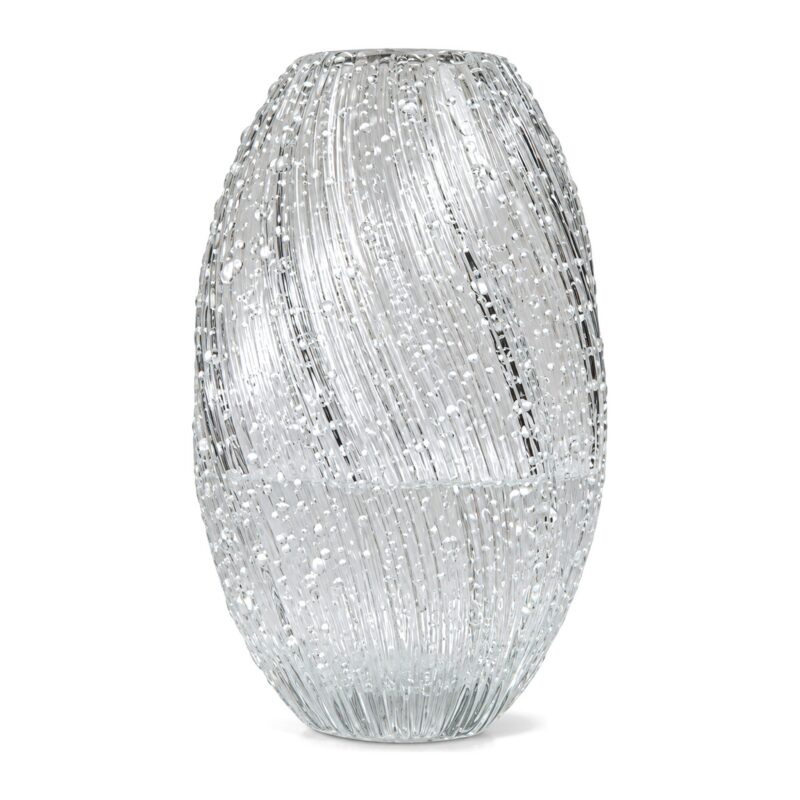 Szklany wazon świecący w ciemności 26 cm, spiralna faktura, owalny - zdjęcie główne