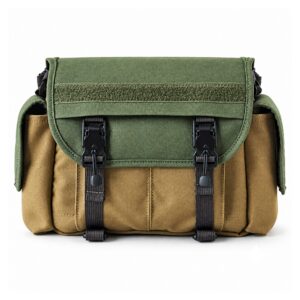 Torba na aparat bezlusterkowy z klapą na rzep, płótno, 34 x 17 x 18 cm - wariant khaki z zieloną klapą