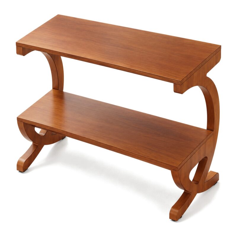 Stolik boczny wąski 30 cm z 2 półkami, drewno, styl mid-century, orzech - zdjęcie główne