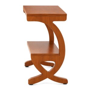 Stolik boczny wąski 30 cm z 2 półkami, drewno, styl mid-century, orzech - widok z boku, białe tło