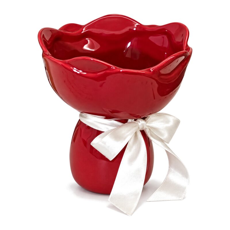 Wazon ceramiczny bukiet z wstążką 15 cm, falisty brzeg, 5 kolorów - zdjęcie główne