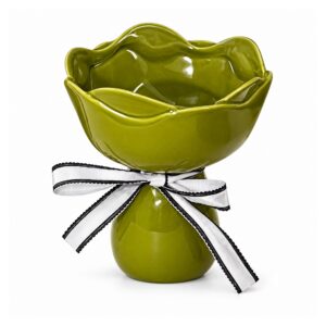 Wazon ceramiczny bukiet z wstążką 15 cm, falisty brzeg, 5 kolorów - wariant zielony