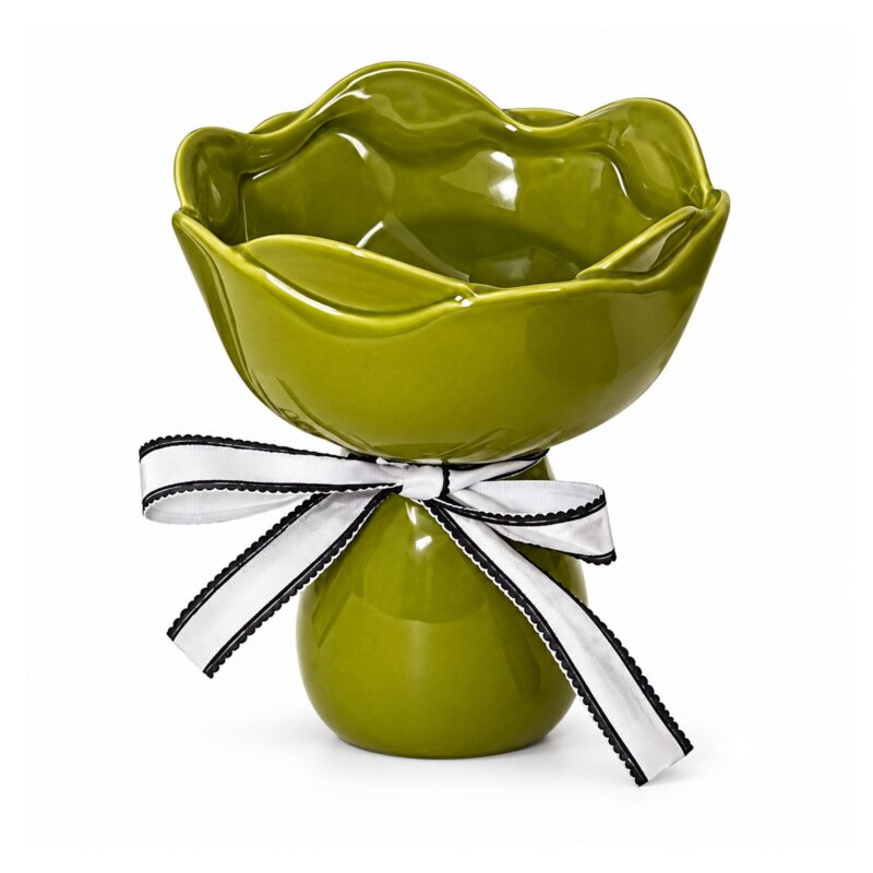 Wazon ceramiczny bukiet z wstążką 15 cm, falisty brzeg, 5 kolorów - wariant zielony