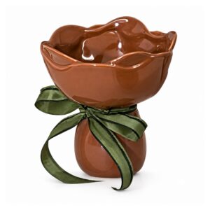Wazon ceramiczny bukiet z wstążką 15 cm, falisty brzeg, 5 kolorów - wariant brązowy
