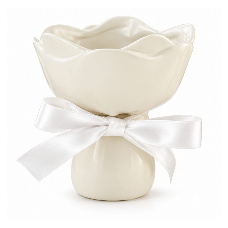 Wazon ceramiczny bukiet z wstążką 15 cm, falisty brzeg, 5 kolorów - wariant biały